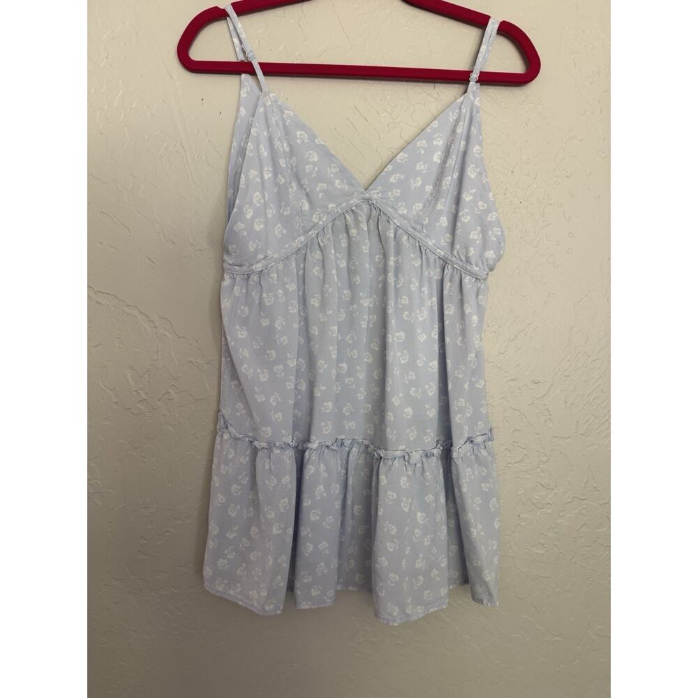 Kendall & Kylie Blue And White Floral Knit V-Neck Spaghetti Strap Camisole Top S